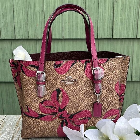 Coach Mollie Tote Bag 25 In Signature Canvas With Bow Print Purse - Picture 1 of 15